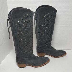 Frye Black Heeled Boots with Perforated Design